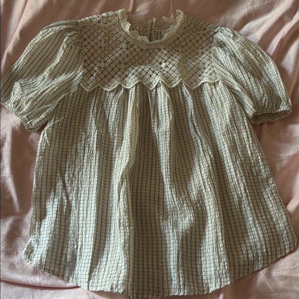 Mine Beige Lace Overlay Blouse